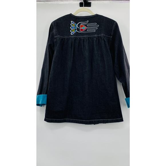 Bob Mackie Wearable Art Vintage Embroidered Black Denim Jacket Small Maximalist - Picture 11 of 11